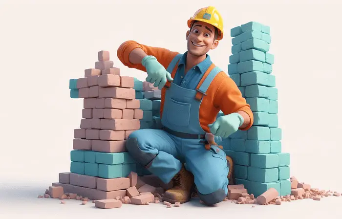 Construction Labor 3D Character Design Cartoon Illustration image